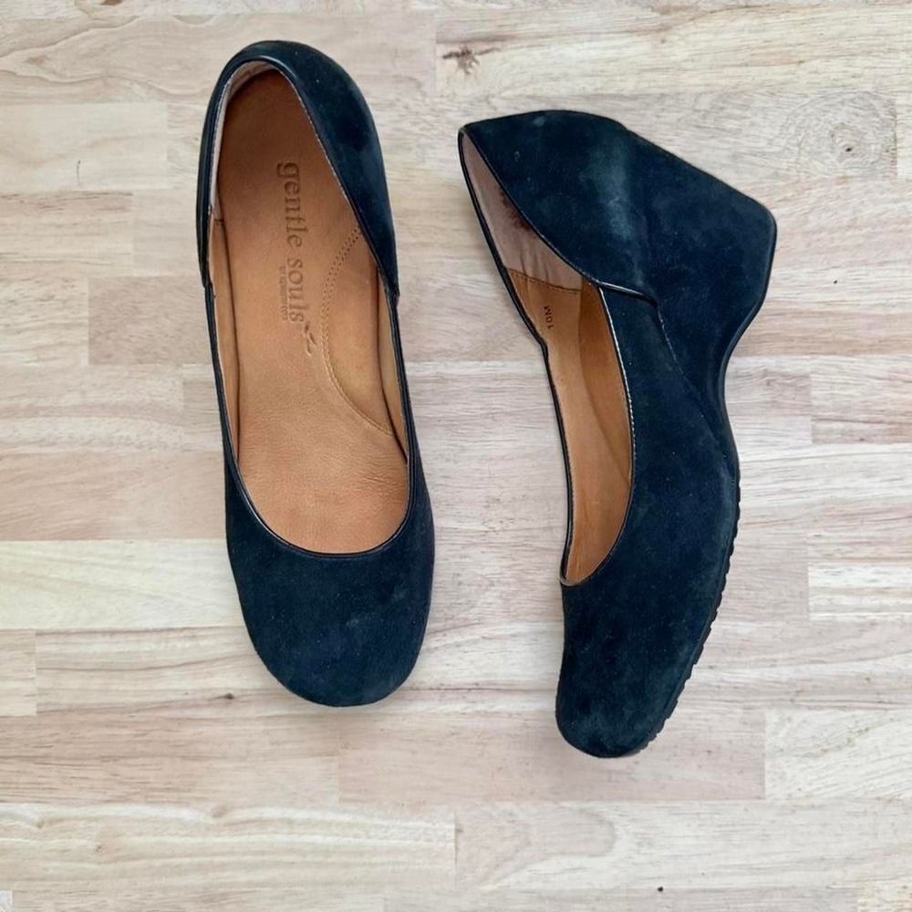 Black Suede Ballet Wedge Gentle Souls Kenneth Cole Subversive Size 10